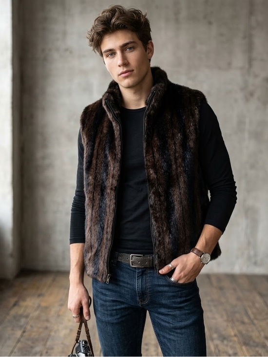 Jackets & Blazers - Unisex Dark Brown Faux Fur Reversible Vest - Stylish Layering Piece. Size M